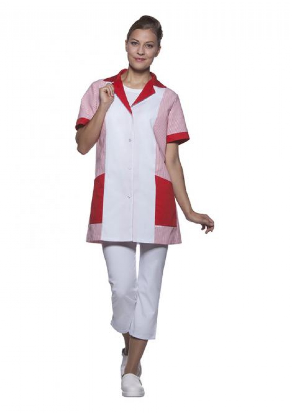 Uniforme Curatenie - Halat camerista, model lung cu revere si capse