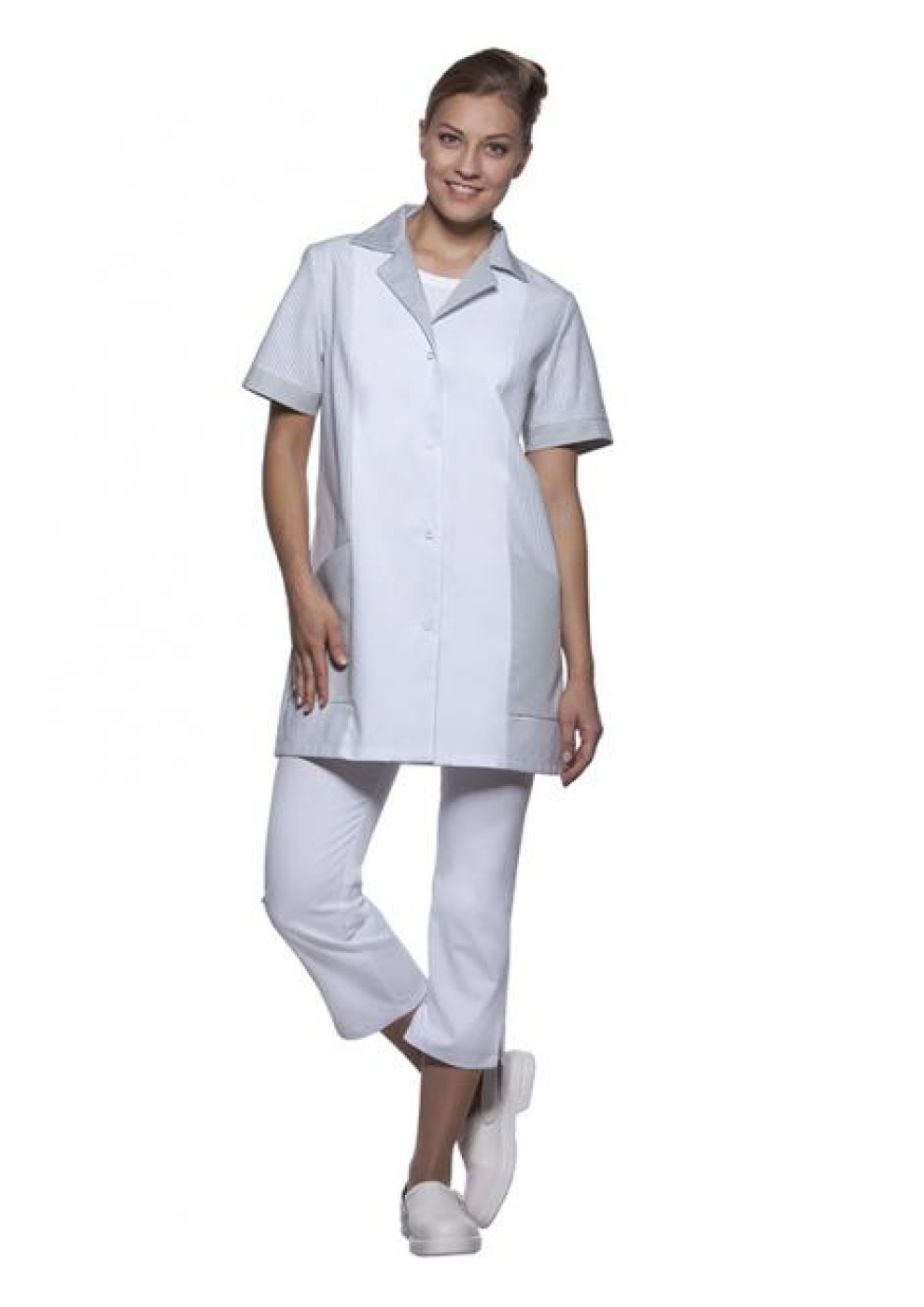 Uniforme Curatenie - Halat camerista, model lung cu revere si capse