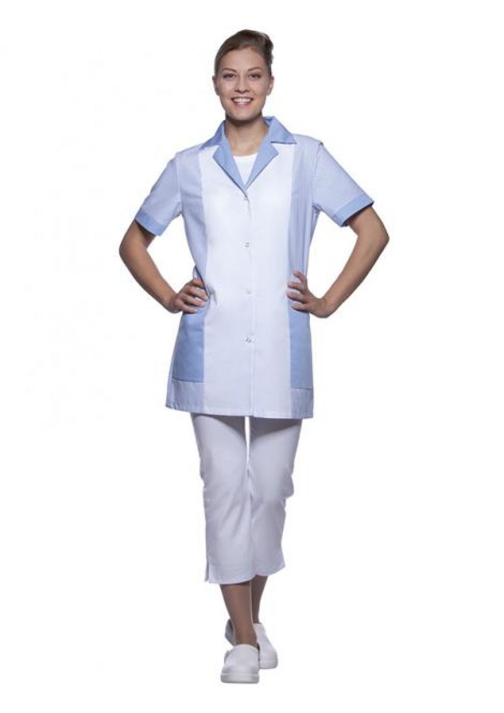 Uniforme Curatenie - Halat camerista, model lung cu revere si capse
