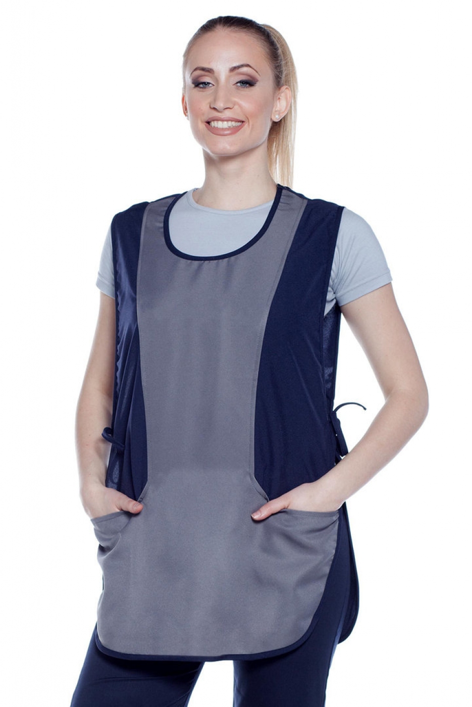 Uniforme Curatenie - Halat femei serviciu si cameriste, model bicolor cu buzunare