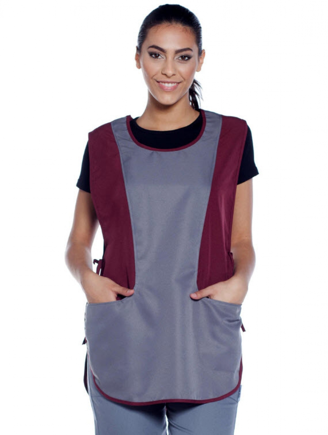 Uniforme Curatenie - Halat femei serviciu si cameriste, model bicolor cu buzunare