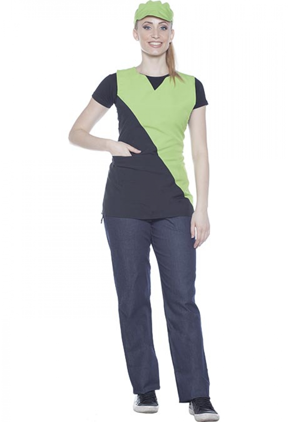 Uniforme Curatenie - Halat femeie serviciu -camerista, tip vesta cu anchior si buzunar