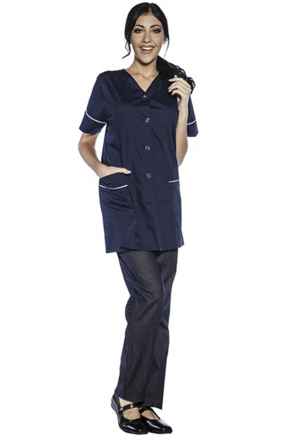 Uniforme Curatenie - Halat femeie de serviciu, model lung cu anchior si nasturi