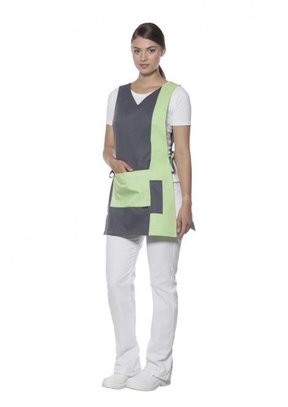 Uniforme Curatenie - Bluza camerista, tip vesta, bicolor cu buzunar central