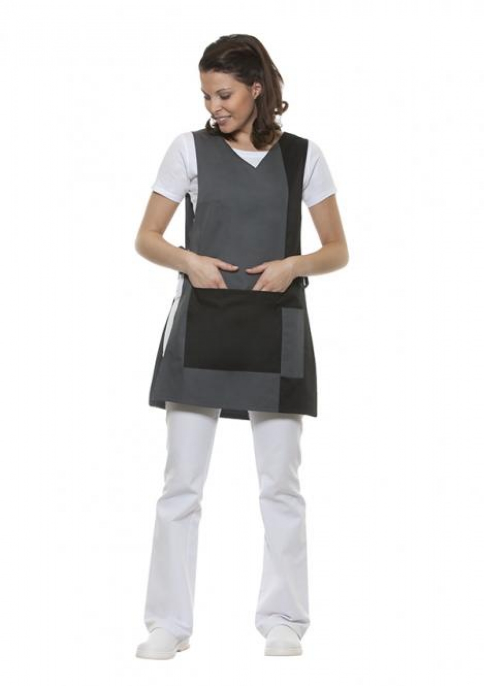 Uniforme Curatenie - Bluza camerista, tip vesta, bicolor cu buzunar central