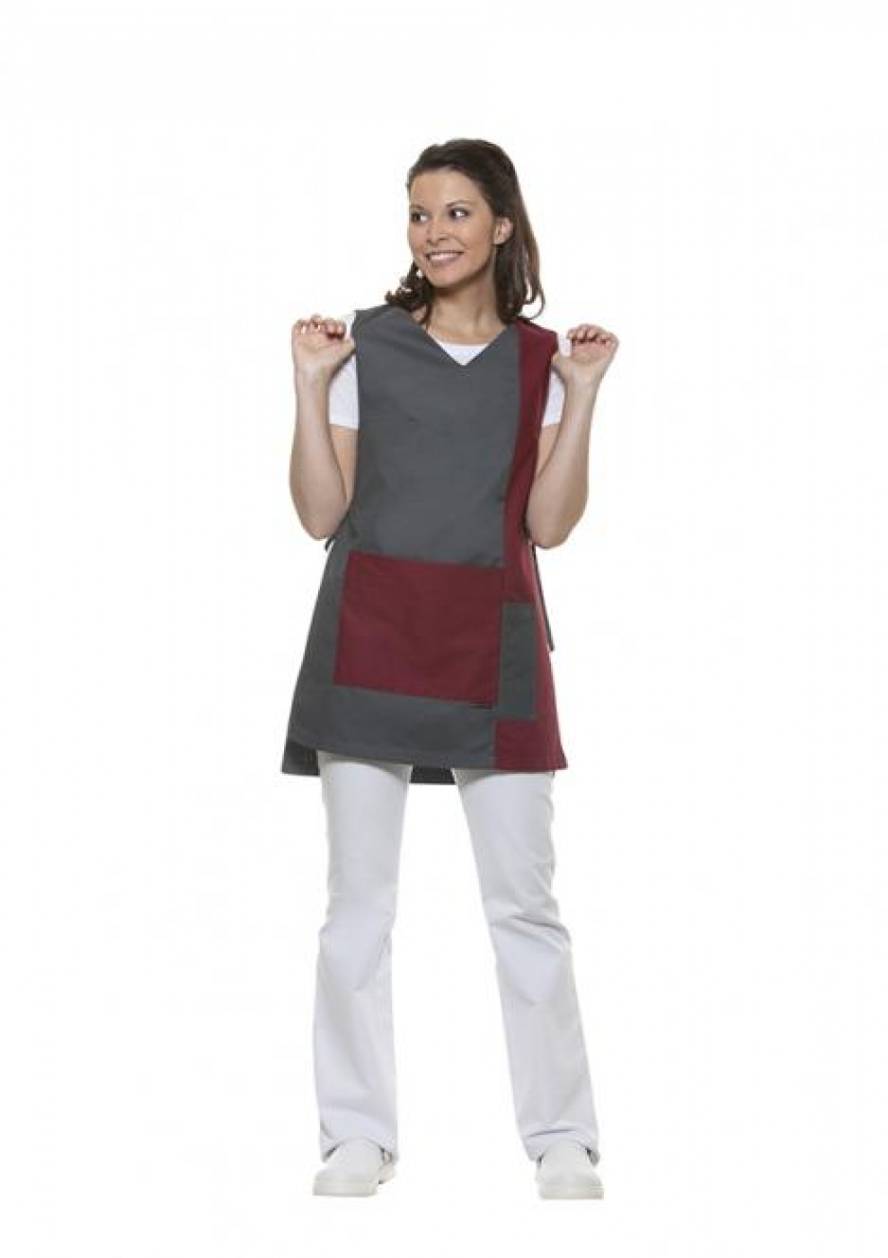 Uniforme Curatenie - Bluza camerista, tip vesta, bicolor cu buzunar central